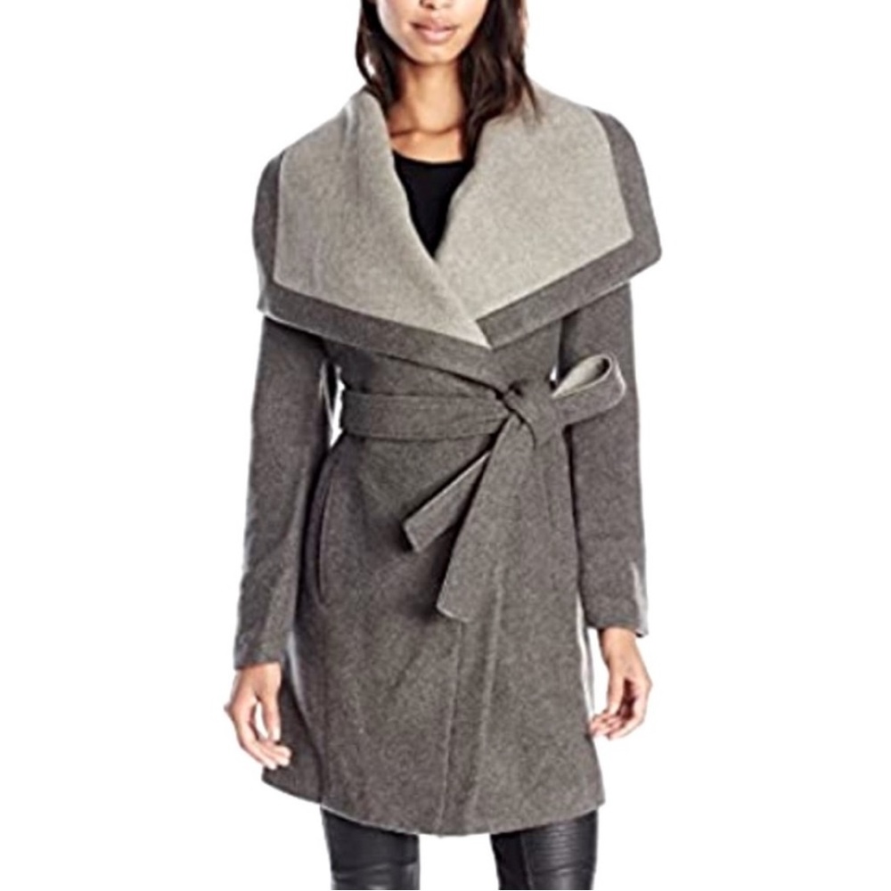 BCBGeneration Grey Wool Blend Wrap Coat